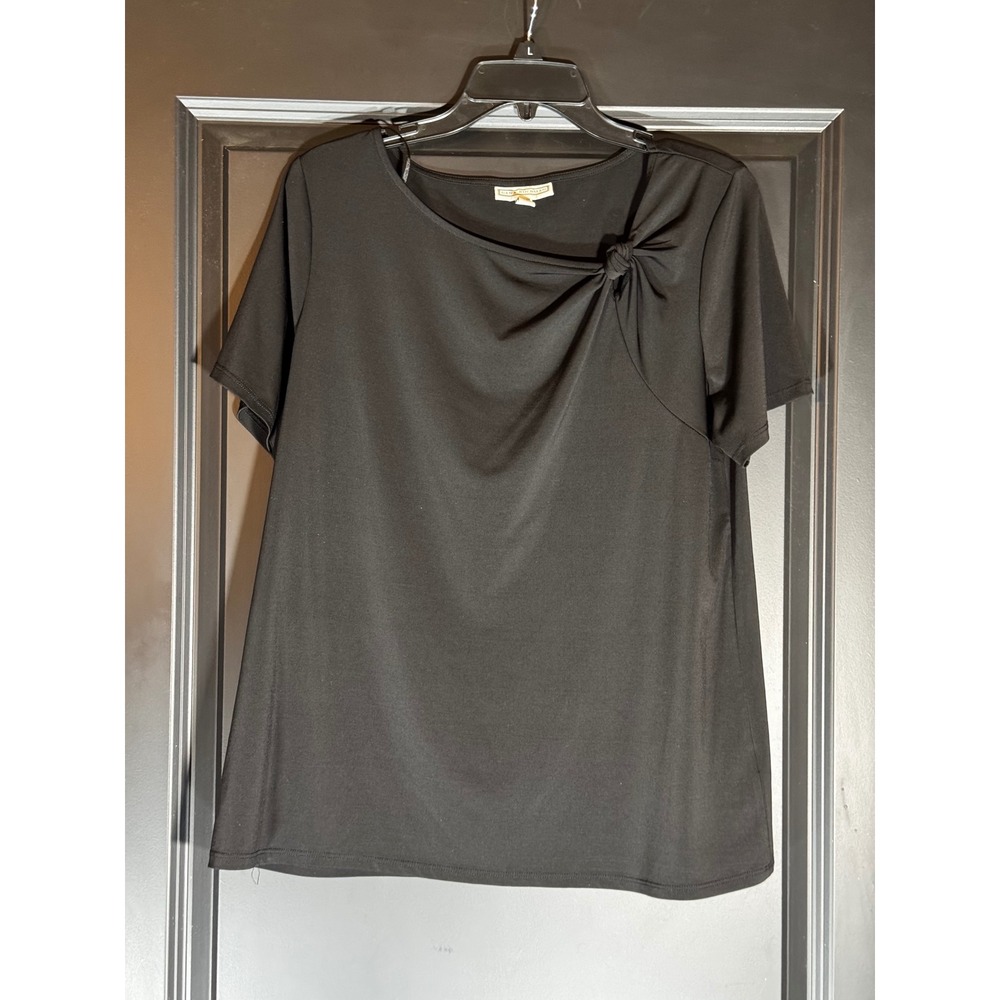 Dana Buchman Womens Top Size L Black Short Sleeve Knot Front Casual